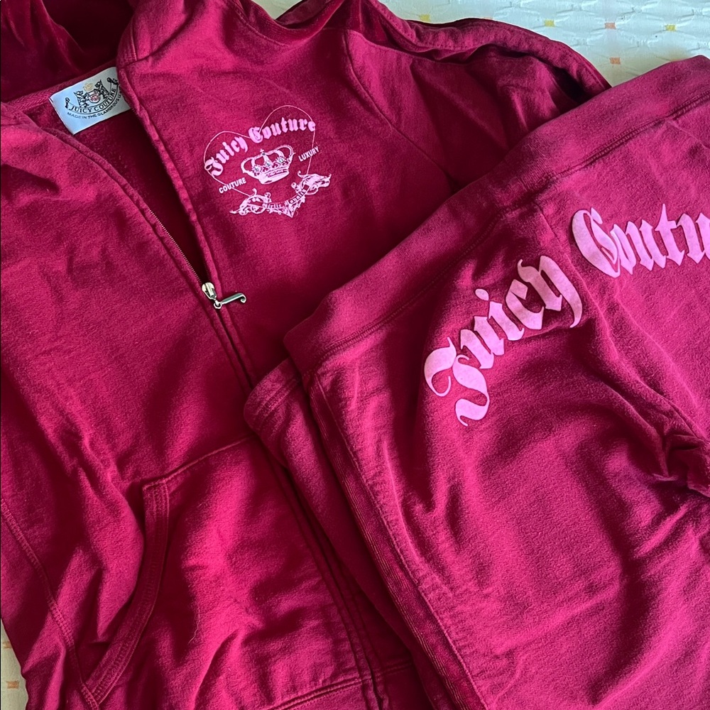 Vintage early 2000s Y2K Juicy Couture Burgundy Tracksuit with Pink Logo